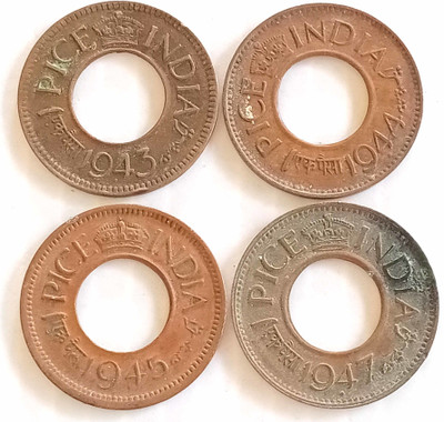 MANMAI COINS 4 DIFFERENT YEAR SET - HOLE PICE - KING GEORGE VI - CIRCULATED CONDITION - BRITISH INDIA Medieval Coin Collection(4 Coins)