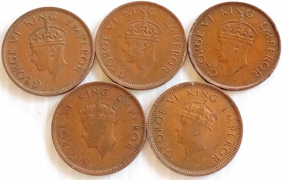 MANMAI COINS 5 COINS YEAR SET British India KING GEORGE VI KG VI 1/4 ANNA Medieval Coin Collection(5 Coins)