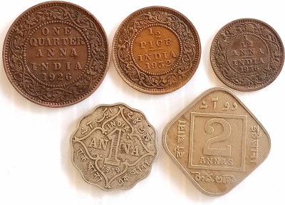MANMAI COINS 5 DIFFERENT COINS SET - BRITISH INDIA - KING GEORGE V - 2,1,1/4 & 1/12 ANNA & 1/2 PICE Medieval Coin Collection(5 Coins)