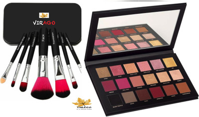 Virago it's shine time COMBO OF MULTI SHADES 18 COLOUR ROSE GOLD EDITION EYESHADOW PALETTE WITH SET OF 7 EYE MAKEUP BRUSH SET KIT(8 Items in the set)