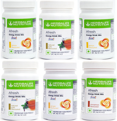 Herbalife Nutrition Afresh Energy and Nutrition Drink 2 LEMON,2 TULSI,1GINGER,1CINNAMON FLAVOR (6*50) Energy Drink(6x50 g, LEMON, TULSI, GINGER, CINNAMON Flavored)