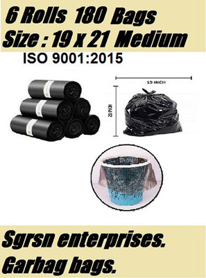 Vruta garbage bags 6 ROLL medium size black color 19 x 21 inch Medium 11-13 L Garbage Bag  Pack Of 180(180Bag )