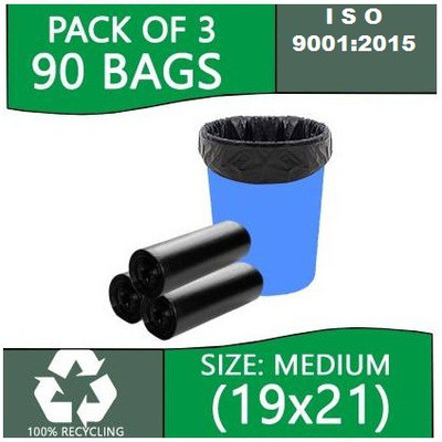 ASCREATION Biodegradable Black Garbage Bag - 19x21 ,(3X30=90 Pieces)Medium 12 L Medium 10 L Garbage Bag  Pack Of 90(90Bag )