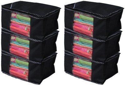 wini krafts less Quilts Designer non woven 6 Pieces Non Woven Fabric Saree Cover/Clothes Organiser for Wardrobe Set with Transparent Window, Extra Large black pack of 6 less(Black)