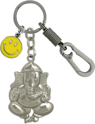 SHOKY LOOKS Bhagwan Shri Ganesha Style both Side same stylish Metal Chrome Keychain with Beautiful Locking Lock and Multi color Cute Smiley Smile Key Chain