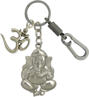 SHOKY LOOKS Bhagwan Shri Ganesha Style both Side same stylish Metal Chrome Keychain with Beautiful Locking Lock and Multi color Om Hari Om Key Chain