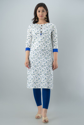 FASHION CLOUD Women Printed Straight Kurta(White)