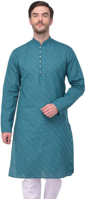 SG LEMAN Men Solid Straight Kurta(Green)