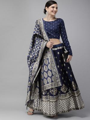 Divastri Self Design Semi Stitched Lehenga Choli(White, Blue)