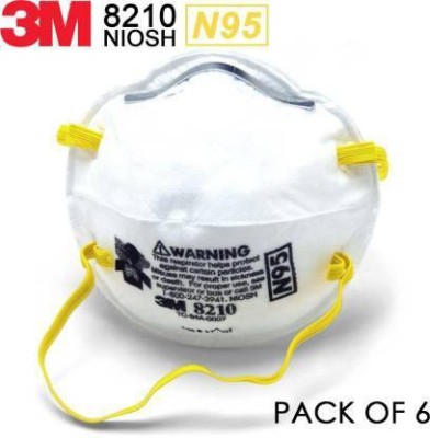 3M Particulate Respirator 8210, N95 160 EA/Case NIOSH Approved For At Least 95 Percent Filtration Efficiency Against Certain Non-Oil Based Particles(White, Free Size, Pack of 6)