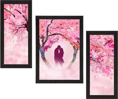 eCraftIndia Set of 3 Kissing Couple Satin Matt Texture UV Art Painting Ink 14 inch x 30 inch Painting(With Frame, Pack of 3)