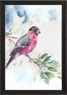 eCraftIndia Colorful Bird Sitting on Tree Branch Satin Matt Texture UV Art Painting Ink 14 inch x 10 inch Painting(With Frame)