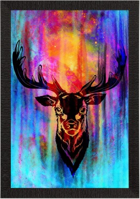 eCraftIndia Reindeer Satin Matt Texture UV Art Painting Ink 14 inch x 10 inch Painting(With Frame)