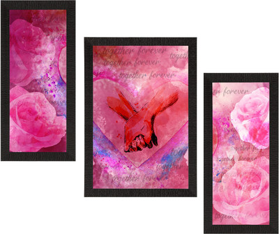 eCraftIndia Set of 3 Together Forever Valentine Theme Satin Matt Texture UV Art Painting Ink 14 inch x 30 inch Painting(With Frame, Pack of 3)