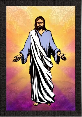 eCraftIndia Jesus Christ Satin Matt Texture UV Art Painting Ink 14 inch x 10 inch Painting(With Frame)