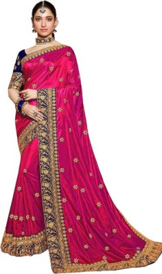 Piton Enterprise Embroidered Bollywood Art Silk Saree(Pink)