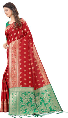 panchaamrit Woven Kanjivaram Silk Blend Saree(Red)