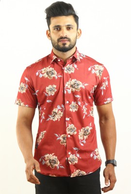 YARNDYED Men Printed Casual Red Shirt