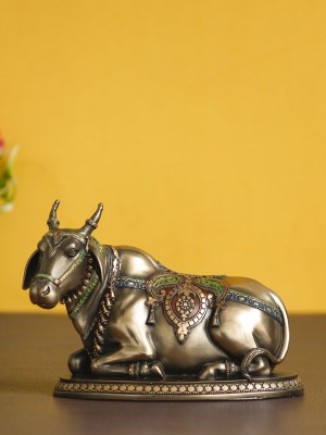 eCraftIndia Nandi Idol Cold Cast Bronze Resin Decorative Figurine Decorative Showpiece  -  11 cm(Polyresin, Gold)