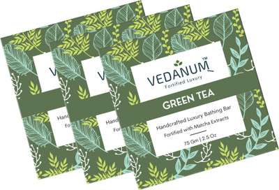 Vedanum Handmade Green Tea Soap with Shea Butter Fortified Luxury Bathing Bar Combo Pack(3 x 75 g)