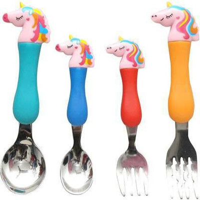 Mistazzo SUS304 Unicorn Stainless Steel Fork & Spoon Set Stainless Steel, Plastic Table Spoon Set(Pack of 4)