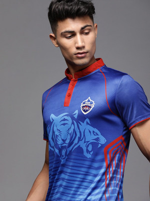 WROGN Printed Men Mandarin Collar Blue T-Shirt