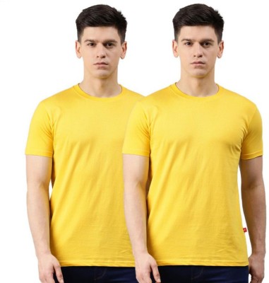 UNSULLY Solid Men Round Neck Yellow T-Shirt