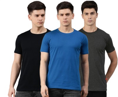 UNSULLY Solid Men Round Neck Blue, Black, Grey T-Shirt