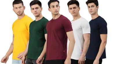 UNSULLY Solid Men Round Neck Green, White, Maroon, Blue, Yellow T-Shirt