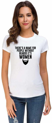 UDNAG Printed Women Round Neck White T-Shirt