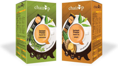 chaizup Instant Cardamom & Ginger Premix Tea - Pack of 2 X 10 Sachets of Karak Ready to Drink Chai with Cardamom or Ginger and Low Sugar, hot instant tea anytime anywhere. Easy to Make Tea. Authentic India Tea. Tea with Aroma and Taste. Cardamom, Ginger Instant Tea Box(2 x 140 g) chaizup Instant Cardamom & Ginger Premix Tea - Pack of 2 X 10 Sachets of Karak Ready to Drink Chai with Cardamom or Ginger and Low Sugar, hot instant tea anytime anywhere. Easy to Make Tea. Authentic India Tea. Tea with Aroma and Taste. Cardamom, Ginger Instant Tea Box(2 x 140 g)