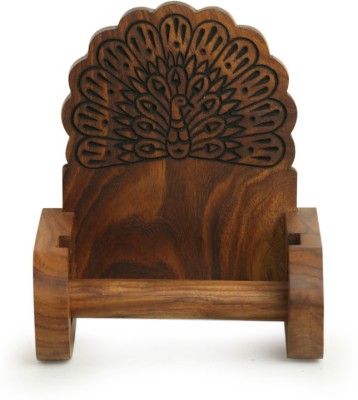 ExclusiveLane 'The Dancing Peacock' Hand Carved Sheesham Wood Wooden Toilet Paper Holder