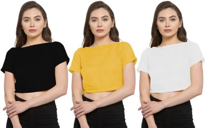 THE BLAZZE Casual Half Sleeve Solid Women White, Black, Yellow Top