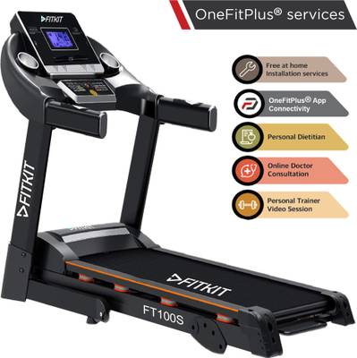 FITKIT FT100S (3.25HP Peak Power)Manual Inclination,lubrication with Free Diet Plan,Trainer & Installation Services Treadmill