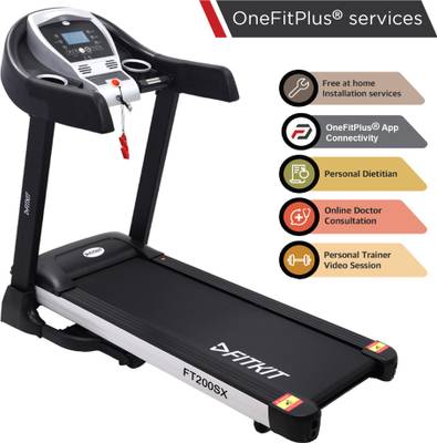 FITKIT FT200SX Motorized with Auto Inclination, Diet Plan and Installation Services Treadmill