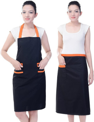 SWITCHON Cotton Home Use Apron - Free Size(Black, Orange, Pack of 2)