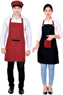 SWITCHON Cotton, Polyester Home Use Apron - Free Size(Red, Black, Pack of 2)