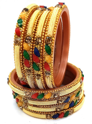 Soniaa Creation Metal, Glass Gold-plated Bangle Set(Pack of 8)