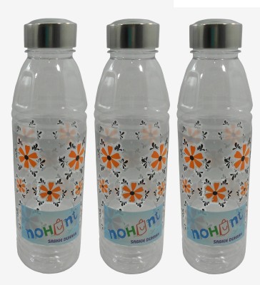 NOHUNT Premium Edition Flora Flower Print Safe Plastic Water Bottle, 1 Litre, Set of 3 1000 ml Bottle(Pack of 3, Grey, Plastic)