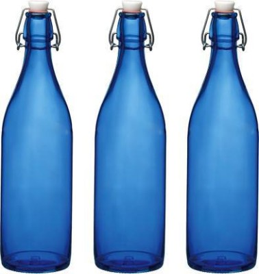 Onecya Royal Fancy Hygienic Air Tight Glass Water Bottle, Milk Bottle, Juice Bottle (pack of 3) 1000 ml Bottle(Pack of 3, Blue, Glass)