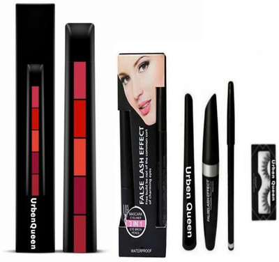 URBEN QUEEN FAB 5 ( 5 IN 1 ) LIPSTICK PLUS EYEBROW PENCIL BLACK, EYELINER,(3 Items in the set)