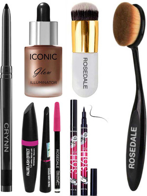 Crynn Smudge Proof Waterproof Kajal & Studio Professional Glow Illuminator Highlighter & 3in1 Eyeliner , Mascara , Eyebrow Pencil & 36H Deep Black Eyeliner & Round Foundation Makeup Brush & Oval Perfect Makeup Brush(8 Items in the set) Crynn Smudge Proof Waterproof Kajal & Studio Professional Glow Illuminator Highlighter & 3in1 Eyeliner , Mascara , Eyebrow Pencil & 36H Deep Black Eyeliner & Round Foundation Makeup Brush & Oval Perfect Makeup Brush(8 Items in the set)