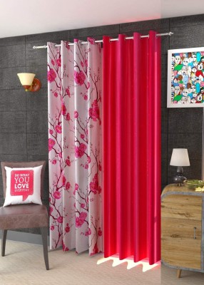 Ami Creation 274 cm (9 ft) Polyester Blackout Long Door Curtain (Pack Of 2)(Plain, Floral, Pink)