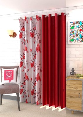 Ami Creation 274 cm (9 ft) Polyester Blackout Long Door Curtain (Pack Of 2)(Plain, Floral, Maroon)
