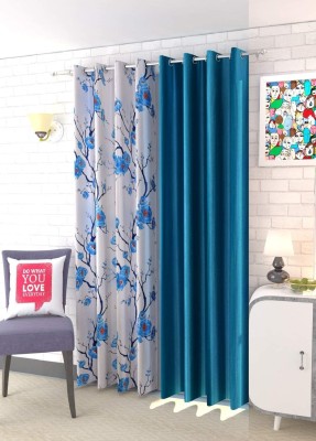 goycors 274 cm (9 ft) Polyester Semi Transparent Long Door Curtain (Pack Of 2)(Floral, AQUA)