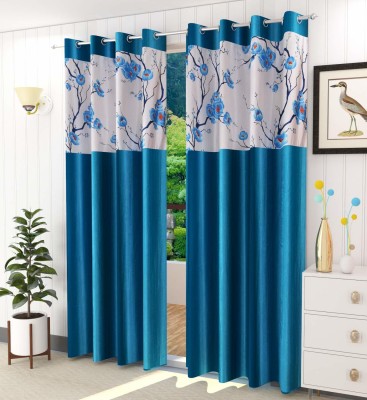 goycors 274 cm (9 ft) Polyester Semi Transparent Long Door Curtain (Pack Of 2)(Floral, AQUA)