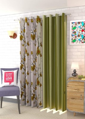 Ami Creation 274 cm (9 ft) Polyester Blackout Long Door Curtain (Pack Of 2)(Plain, Floral, Green)