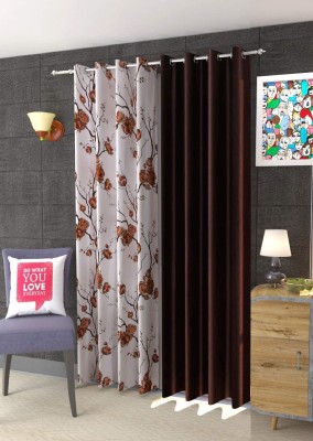 goycors 274 cm (9 ft) Polyester Semi Transparent Long Door Curtain (Pack Of 2)(Floral, COFFEE)