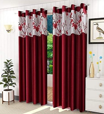 goycors 274 cm (9 ft) Polyester Semi Transparent Long Door Curtain (Pack Of 2)(Floral, Maroon)