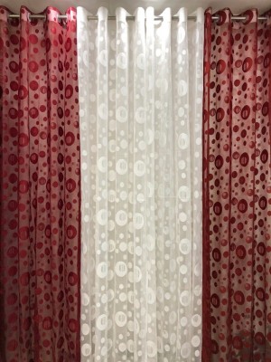 Ami Creation 274 cm (9 ft) Polyester Long Door Curtain (Pack Of 3)(Abstract, White, Maroon)